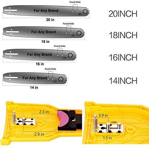 Electric Chainsaw Teeth Blade Sharpener - Chain Saw Blade Sharpener Fast Sharpening Stone Grinder Tools Bar Mounted Suitable for 14/16/18/20 Inch Two Holes Chain Saw Bar