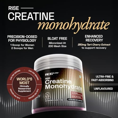 Image of Ace Blend Micronised Creatine Powder 100 Servings | Tart Cherry Extract | For Strength, Endurance And Recovery | Creatine Monohydrate | Big Muscle Protein Support| High Absorption | 325g