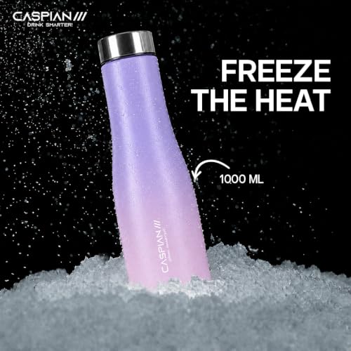Image of Caspian Aqua Customised Stainless Steel Water Bottle 1L, with Logo Print - Personalised Water Bottle with Your Name Print for Kids Boys Girls School Office Gym- Perfect for Corporate Gifting Bloom