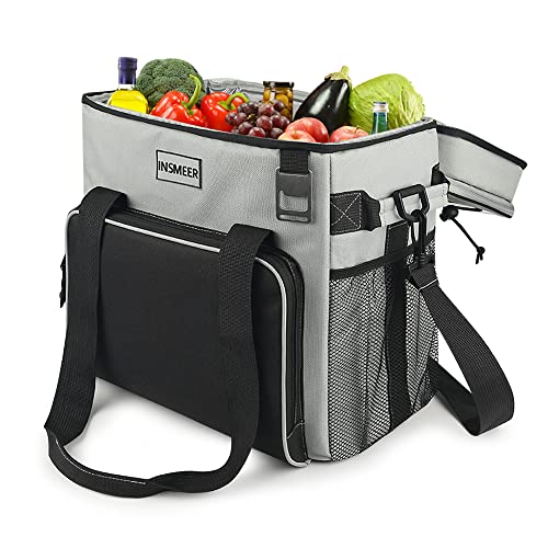 INSMEER 24L Soft Cooler Bag, 40 Cans Large Collapsible Cooler Bag with Bottel Opener 100% Leakproof Soft Sided Coooler, Insulated Lunch Bag for Camping//Work/BBQ + Picnic Blanket