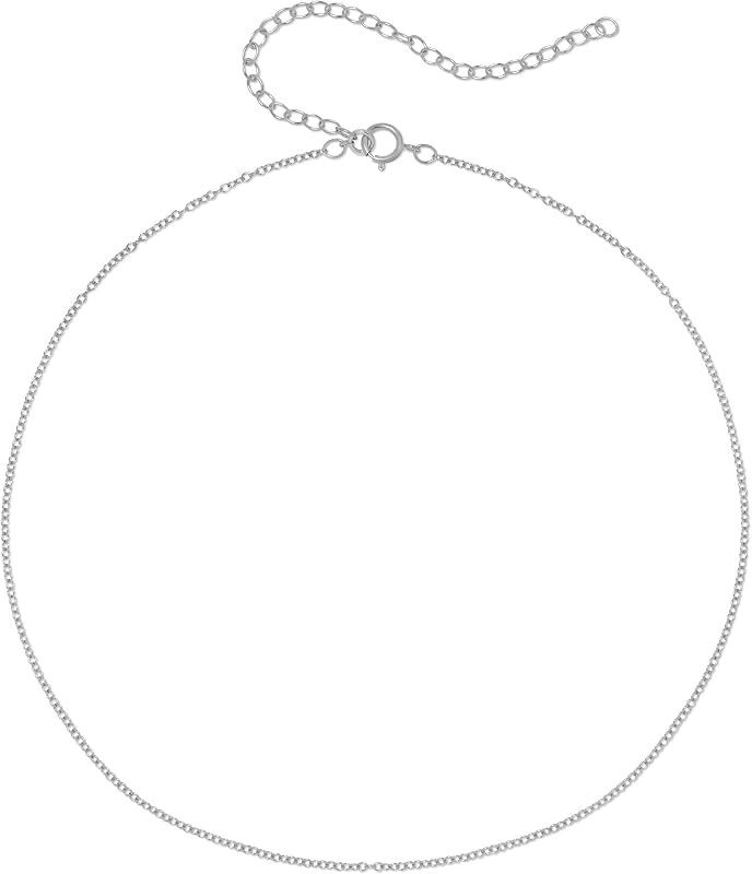Dainty Thin Chain Choker Necklace for Women - 925 Sterling Silver, 14K Gold Filled 1 mm Cable Box Chain Durable Adjustable, Made in USA, 13"- 18"