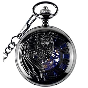 Unendlich U Fashion Adler/Phönixe Retro Handaufzug Mechanische Taschenuhr Hohle Skelett Kettenuhr Pullover Halskette Schwarz Blau