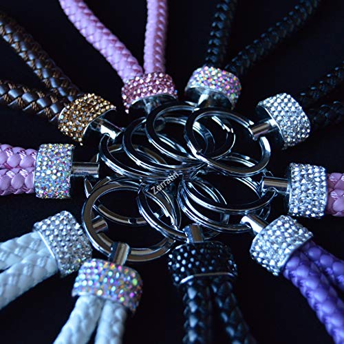 Braided Leather Car Keychain With Synthetic Bling Crystal Diamond Circle For Toyota Camry Rav4 Tacoma Honda Civic Cr-V #TOP6