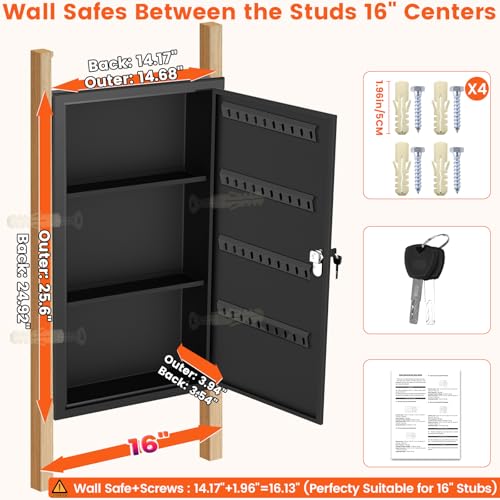 Image of 25.6 inch Tall Wall Safe Between 16 inch Studs | 33% Larger Capacity | In Wall Safe