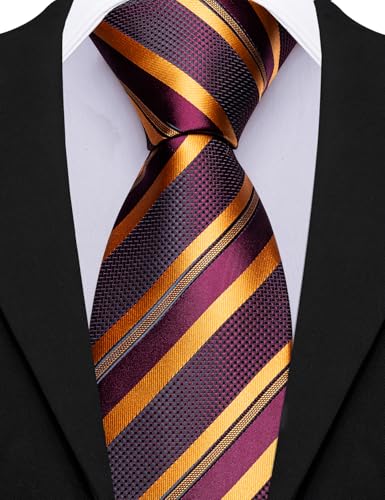 Image of Barry.Wang Mens 6 PCS Ties Silk Striped Paisley Check Floral Necktie Silky Woven Wedding Business Party Ties 3.34 inch