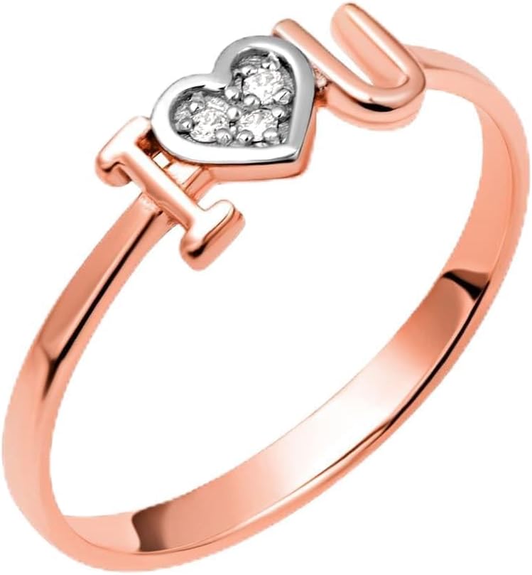 Claddagh Gold 10K &14K "I Heart U" Cubic Zirconia Solitaire Love Ring Available In Yellow/Rose/White Gold Gold with Multiple Ring Size