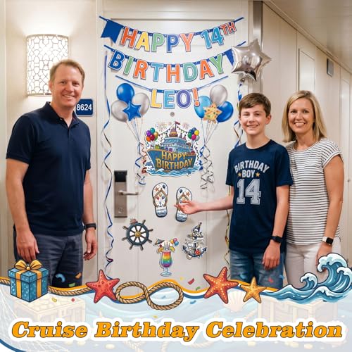 Image of Kanayu 6 Pcs Happy Birthday Cruise Door Decorations Magnetic Large Ship Decorations Magnets Anchor Cruise Decor Car Fridge Magnet Decal for Carnival Stateroom Door