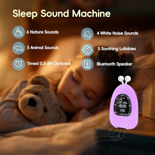 Sunrise Alarm Clock Wake Up Light, White Noise Sound Machine with 20 Soothing Sounds, 10 Night Lights, Wireless Speaker/Temp & Humidity/Rechargeable, Dimmable Clock Gift for Baby Kids Adults - Image 3