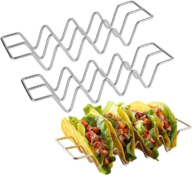 Taco Holder Stand, Set of 2 Stainless Steel Taco Rack Shell with Handles Taco Truck Tray Holds Up to 4 Tacos Dishwasher & Oven & Grill Save for Restaurant and Home Use