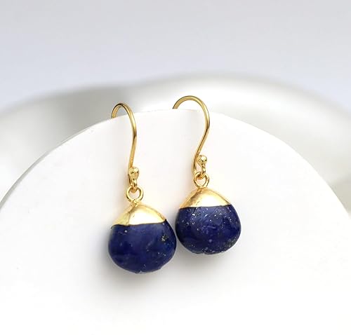 Miniatura 4 de Gempires Lapis Lazuli Teardrop Dangle Earrings for Women, 14k Gold Electroplated Pear Crystal Earrings with Gold Plated Hooks, Dangling, Drop
