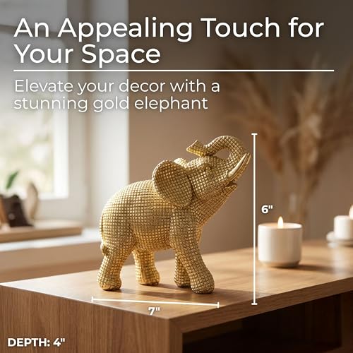 Figura decorativa de elefante en resina dorada de 7 pulgadas miniatura 2
