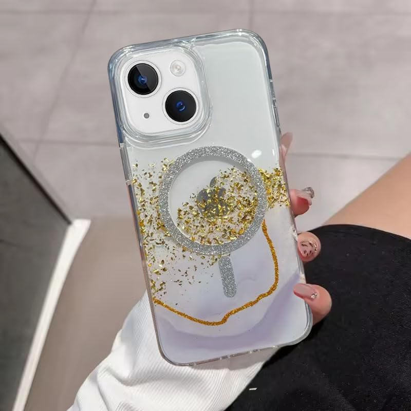 Image of mobistyle Compatible with iPhone 15 Plus | Magentic Glitter Gradian Elegant | Camera Lens Protection Back Cover Case for Women Girls iPhone 15 Plus (Grey)