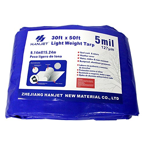 Hanjet Waterproof Outdoor Tarps Tarpaulin 30 x 50 Feet 5 Mil Thick Camping