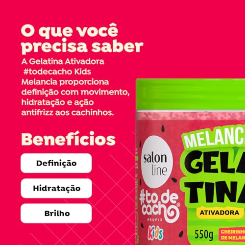 Salon Line, Gelatina Ativadora, #TodeCacho Kids, Melancia, Vegano - Para Cabelos Ondulados, Cacheado