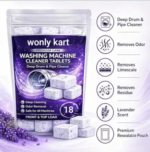Image of Washing Machine Cleaner Tablets (18Tablets) | Drum & Pipe Deep Cleaner | Lavender Scent | Removes Odour, Limescale & Residue | For Front Load & Top Load Fully Automatic Washing Machines