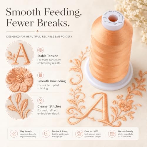 Image of Simthread Embroidery Machine Thread 5000M 40WT Polyester, Cantaloupe S026 | 5000M 40WT polyester thread feeds smoothly for home or commercial embroidery projects.