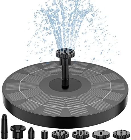 AISITIN 2.5W Solar Bird Bath Fountain Pump, Solar Fountain Pump for Bird Bath with 6 Nozzles, 6.7" Solar Powered Water Fountain Pump for Garden, Ponds, Pool, Fish Tank, Outdoor and Aquarium