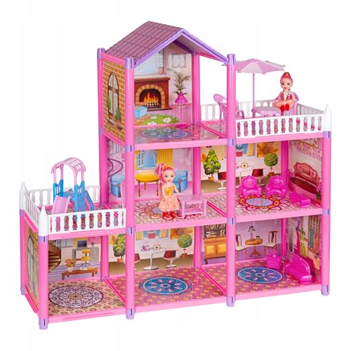 KRUMAD Puppenhaus mit 3 Etagen 129-teilig, inkl. 2 Puppen, Puppenhaus Möbel, Zubehör, Spielhaus mit Rutsche, Terrassen und Möbelset, Kreatives Spielzeug ab 3 Jahren Mädchen Kinder KRUMAD Puppenhaus mit 3 Etagen 129-teilig, inkl. 2 Puppen, Puppenhaus Möbel, Zubehör, Spielhaus mit Rutsche, Terrassen und Möbelset, Kreatives Spielzeug ab 3 Jahren Mädchen Kinder