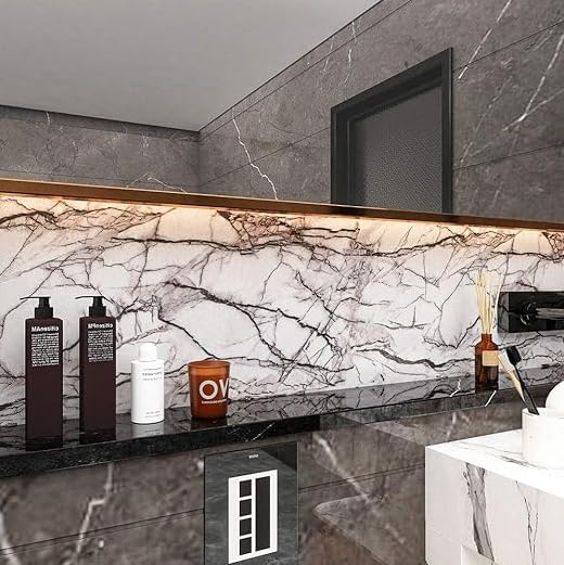 Image of SUNBIRD Wood Furniture Wallpaper Vinyl, Self-Adhesive Wood Wall Paper, Almirah,Kitchen Home Decoration 24in x 3 Meter (White Grey Marble)