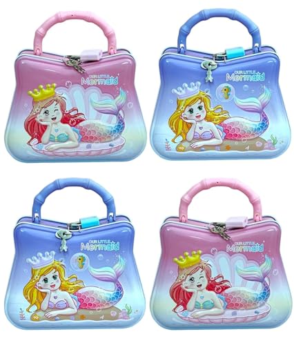 Image of Sajani Cute Cartoon Creative Portable Piggy Bank, Money Saving Box with Combination Lock, Mini Coin Bank Gifts for Boys and Girls, Best Return Gifts for Kids (Pack of 1) (Mermaid - Purple)