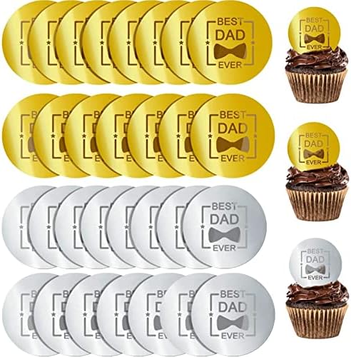 30 Pieces Acrylic Cake Disc Mirror Cupcake Toppers, Happy Father's Birthday Cupcake Toppers DIY Cupcake Decoration for Fathers Birthday Cupcake Decorations Theme Party Supplies