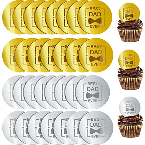 30 Pieces Acrylic Cake Disc Mirror Cupcake Toppers, Happy Father's Birthday Cupcake Toppers Diy Cupcake Decoration For Fathers Birthday Cupcake Decorations Theme Party Supplies #TOP1