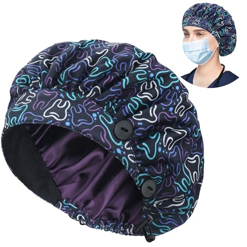Image of ABAMERICA Bouffant Caps with Button and Sweatband, Adjustable Scrub Caps for Women Men, One Size Multi Color