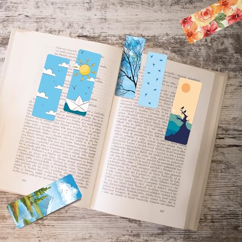 Image of PaperO Nature Series Bookmarks | 14 x 5 cm | Double-Sided Design | Durable & Stylish Page Markers | Pack of 15