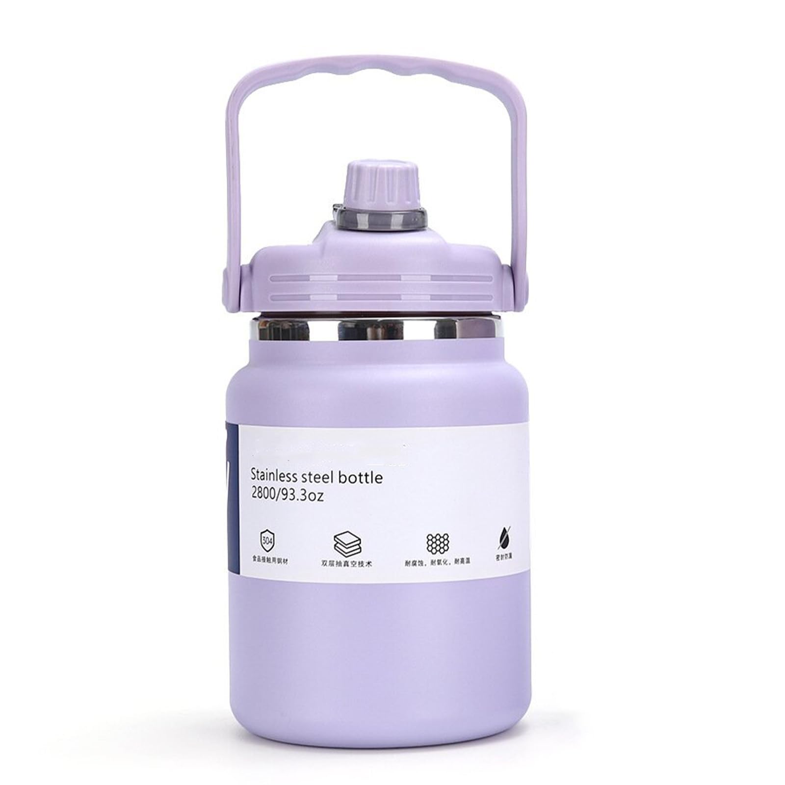 0.73 Gallon Large Insulated Water Bottle with Handle, 93 oz, Purple, 2800 ml Tumbler Jug, Insulated Container, Insulated Jar, Leak-Proof, 304 SS Thermal Mug, Hot/Cold Beverages, Sports, Travel, Gym