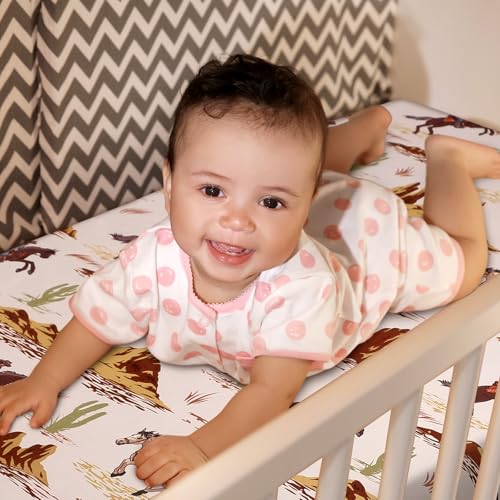 Image of Mindsoft 2 Pcs 24 x 38 in Western Cowboy Infant Crib Sheets Set Mini Portable Crib Sheet Newborn Bedding Nursery Baby Sheets for Girl Boys Baby Gifts Breathable Only for Pack and Play