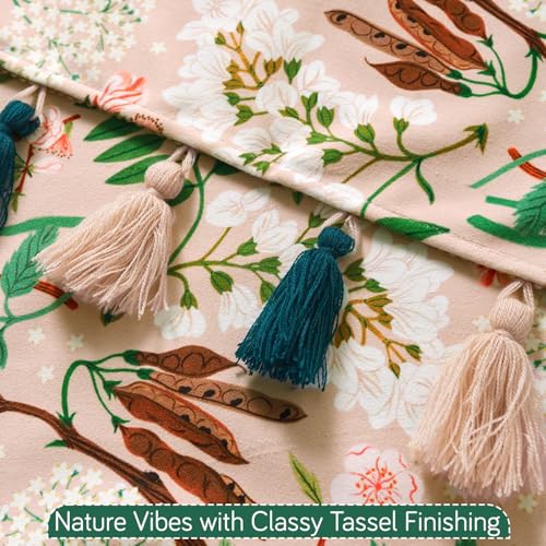 Image of HOKIPO Sofa Cover Mat with Tassel for 1 /2 /3 Seater & L Shape Sofa | DIY Sofa Cover Set | Digital Printed Holland Velvet | 'Whispers of Nature' | 70(W) x 120(L) cm | Beige Woodland Bloom (IN-1119-D4)