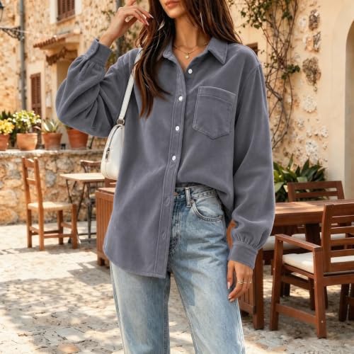 Oversized Shirts for Women Fleece Button Down Collared Womens Shackets - image 6
