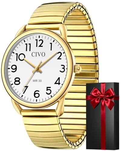 Imagen de CIVO Reloj Hombre Esfera Grande: Fácil de Leer Analógico para Hombre Relojes Oro Fácil Correa Expansión 38mm Fácil Poner Quitar