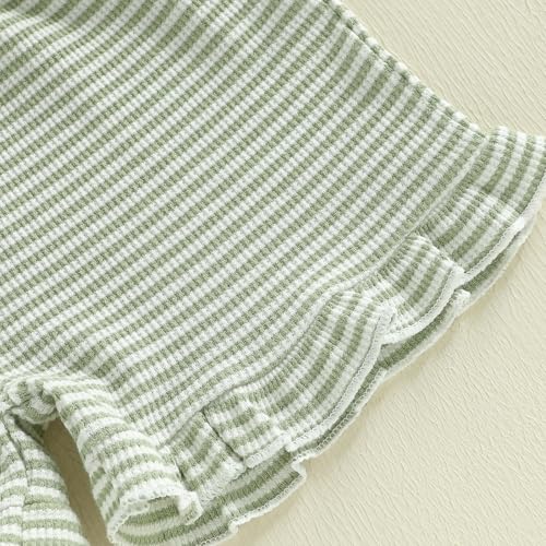 Nibbcoa Toddler Girl Outfit Baby Summer Romper Cute Bow Sleeveless Striped One Piece Jumpsuit Shorts Overalls Clothes 6M-5T (Green, 18-24 Months)