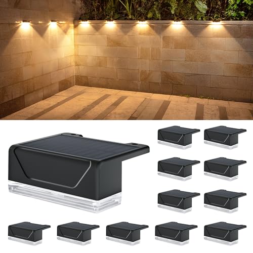 ELLASAY Solar Lights for Fence Outdoor: Waterproof IP65 Solar Powered Wall Light- 8 Lighting Modes with 3000K & RGB Colour for Garden Deck Railing Patio Porch 12 Pack