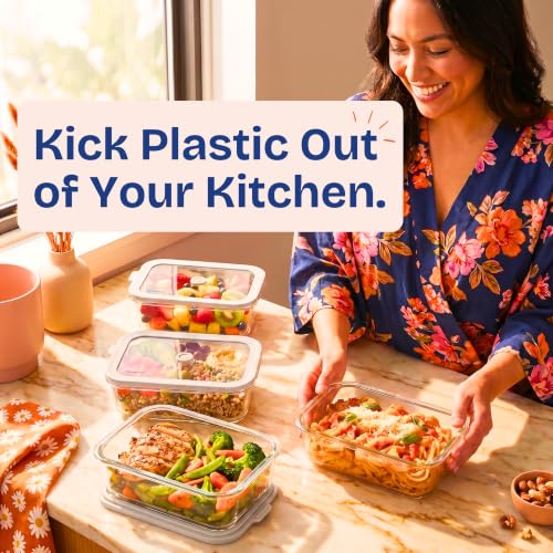 Non-Toxic Glass Food Containers with Lids, 4-Pack, 35 oz, Airtight, Gray by Ziruma - Used condition - Image 9