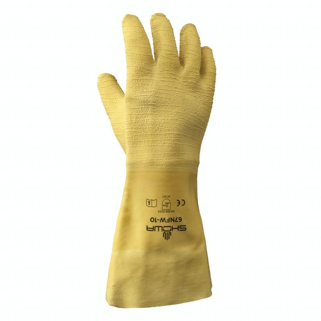SHOWA 67NFW Fully Coated Natural Rubber Latex General Purpose Work Glove with Cotton Liner, Rough Grip, 14" Length, Large (12 Pair)