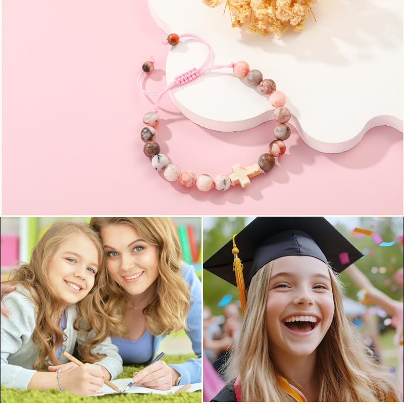 2025 Graduation Gifts for Her Girls Women Boys, Cross Pearl Beads Charm Bracelet Middle High College Kindergarten Preschool School Gifts3