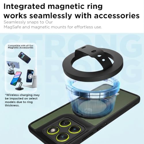 Image of RIGGEAR Shockproof Sleek Hybrid Armor 360 Rotating Magnetic Ring Stand Back Cover Case Compatible with MagSafe Accessories for Motorola Moto Edge 70 5G (Transparent PC and Black TPU Bumper)