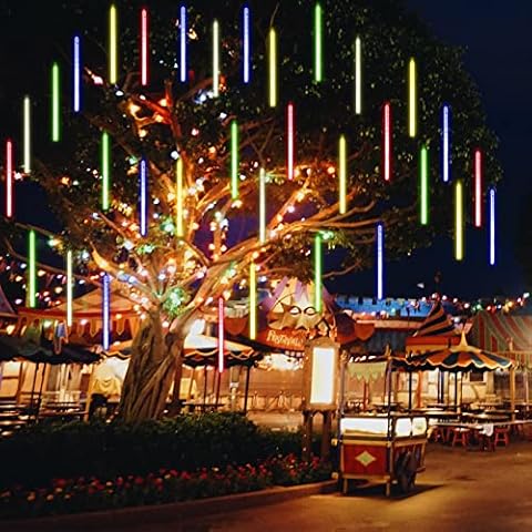 Solar Meteor Shower Christmas Lights Outdoor 10 Tube 360 LED, Falling Rain Lights, Waterproof String Lights for Xmas Tree Garden Yard Porch Wedding Party Décor Multi Color Cover