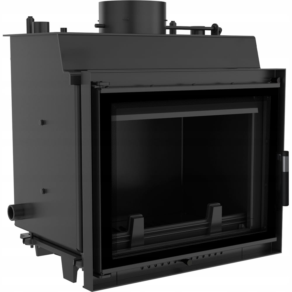 KRATKI Maja kominek na drewno z podgrzewaczem wody, wymiennik ciepła BImSchV 2, 8 kW, stopień sprawności cieplnej 80% stal i żeliwo, szkło dekoracyjne, proste przeszklenie 68 x 63 cm, ze środkiem do