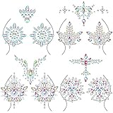 Panelee 4 Pcs Rhinestone Pasties Crystal Breast Covers Body Jewelry Stick Nipple Pasties Breast Body Gems Temporary Chest Stickers for Women Men Makeup Decor Rave Festival Party