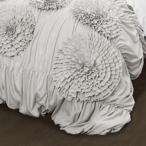 Image of Lush Decor Serena Comforter Set, 3 Piece Set, King, Light Gray - Cute Comforter - King Bedding Set - Gray Comforter King Size - Coquette Decor