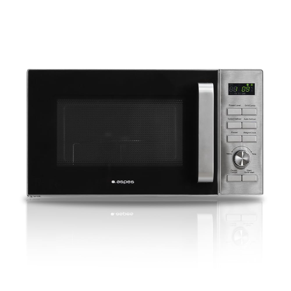 Aspes Microondas 23 Litros Cerámico Inox AMWC23900DGN. 900W, 13 Programas, Modo Descongelación, Revestimiento Interior, Fácil Limpieza, Temporizador 95min.