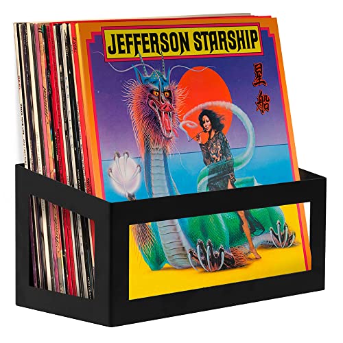 Hudson Hi-Fi Vinyl Display Shelf - 1 Pack, Solid Steel, Black Satin, Vinyl Record Wall Mount, Fits 25 LPs