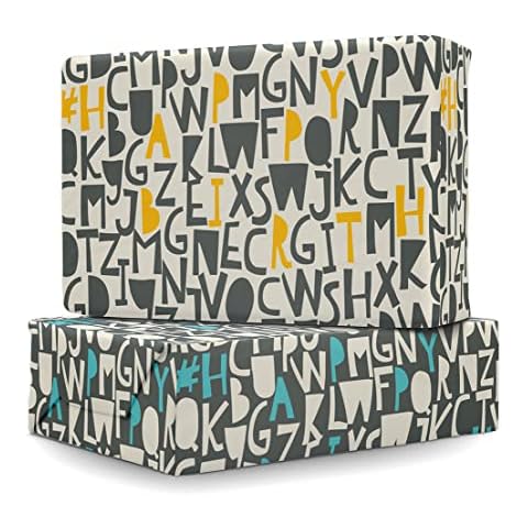 LittleGreen® funky type recyclable birthday wrapping paper bundle, 8 sheets, 16 tags, 100% recycled luxury gift wrap set, UK made Cover