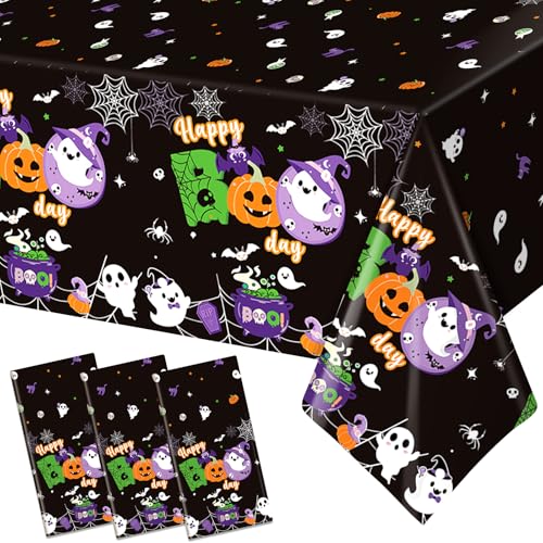 Yavxzvbw 3Pcs Happy Boo Day Decorations Happy Boo Day Tablecloth for Halloween Birthday Party Decorations Halloween Tablecloth for Boo Birthday Party Supplies
