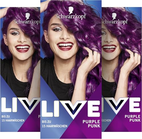 Schwarzkopf LIVE Ultra Brights Semi-Permanente Haarfarbe 094 Purple Punk (3 x 142 5 ml) Coloration für intensive oder pastellige Farbergebnisse hält 1215 Haarwäschen mit Pflege-Conditioner