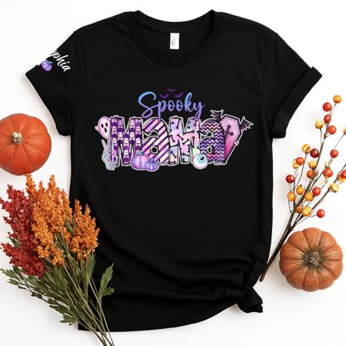 Personalized Spooky Grandma Halloween Sweatshirt, Custom Name on Sleeve, Cute Ghost Pumpkin Design2