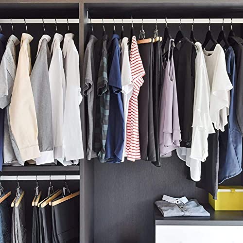Image of WHISKET - Premium Wooden Clothes Hangers | 360 Chrome Swivel Hook | Non-Slip Notches for Shirts, Dresses & Coats | Space Saving Wardrobe Organizer.(Black) [Pack of 50]